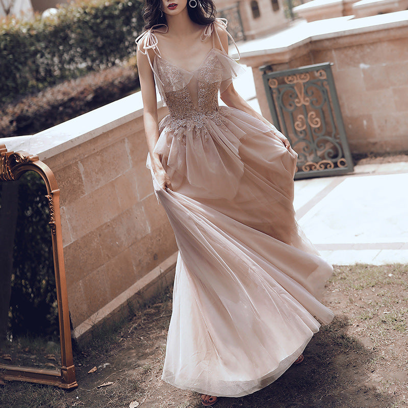 Banquet Evening Dress 2024 New Elegant Queen Birthday Party Strap Dress Simple Elegant Evening Dress for Women