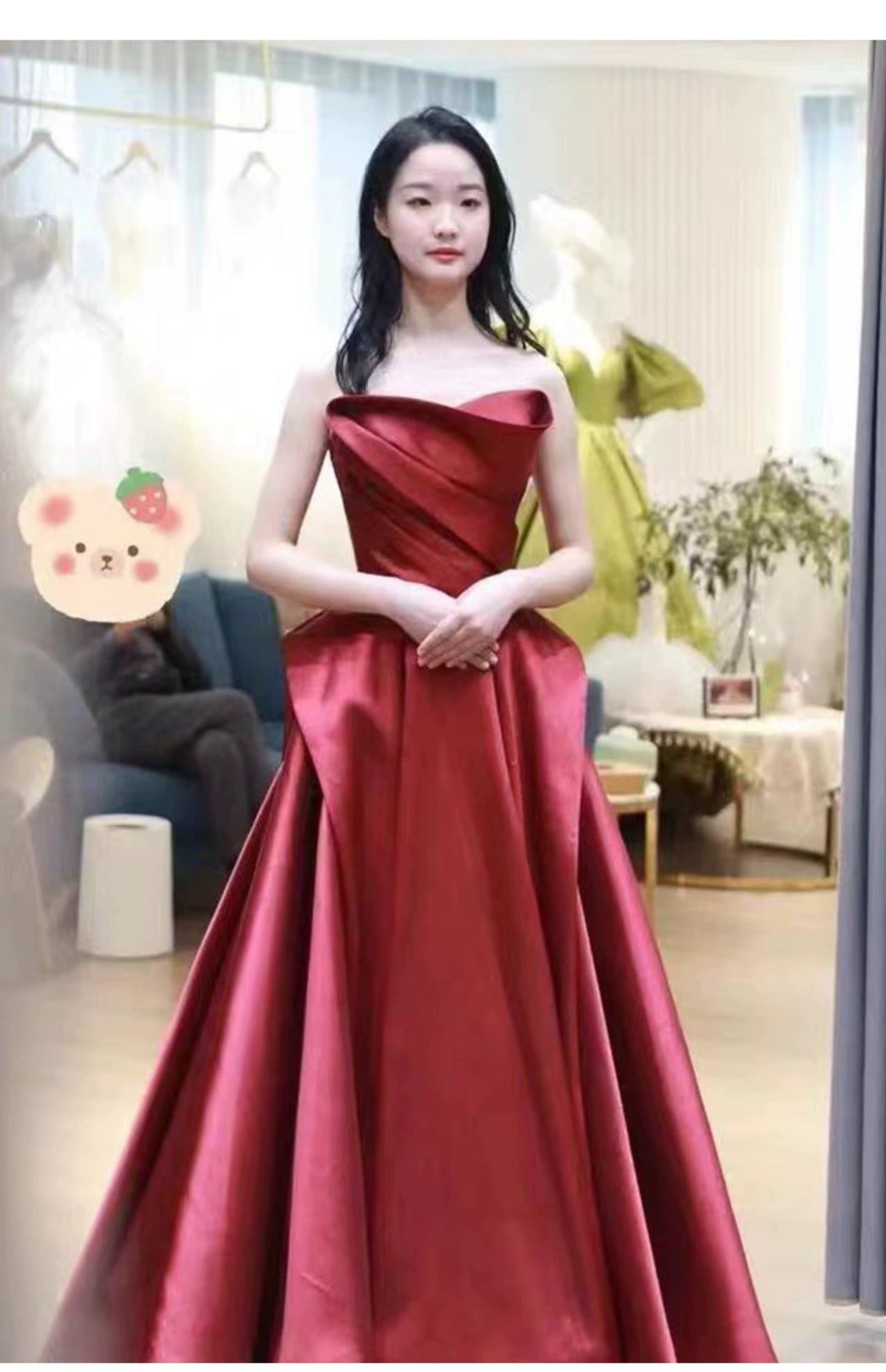 Wine Red Tube Top High-End Bridal Toast Clothing Satin High-End Sense Wedding Evening Dress Host Performance Costume Long