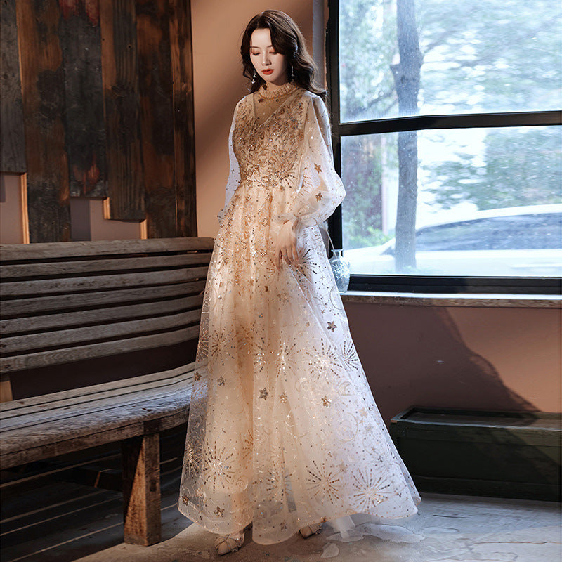 Annual Party Evening Dress Female 2024 New Elegant Texture Long Formal Dress Host Fairy Performance Banquet Gift