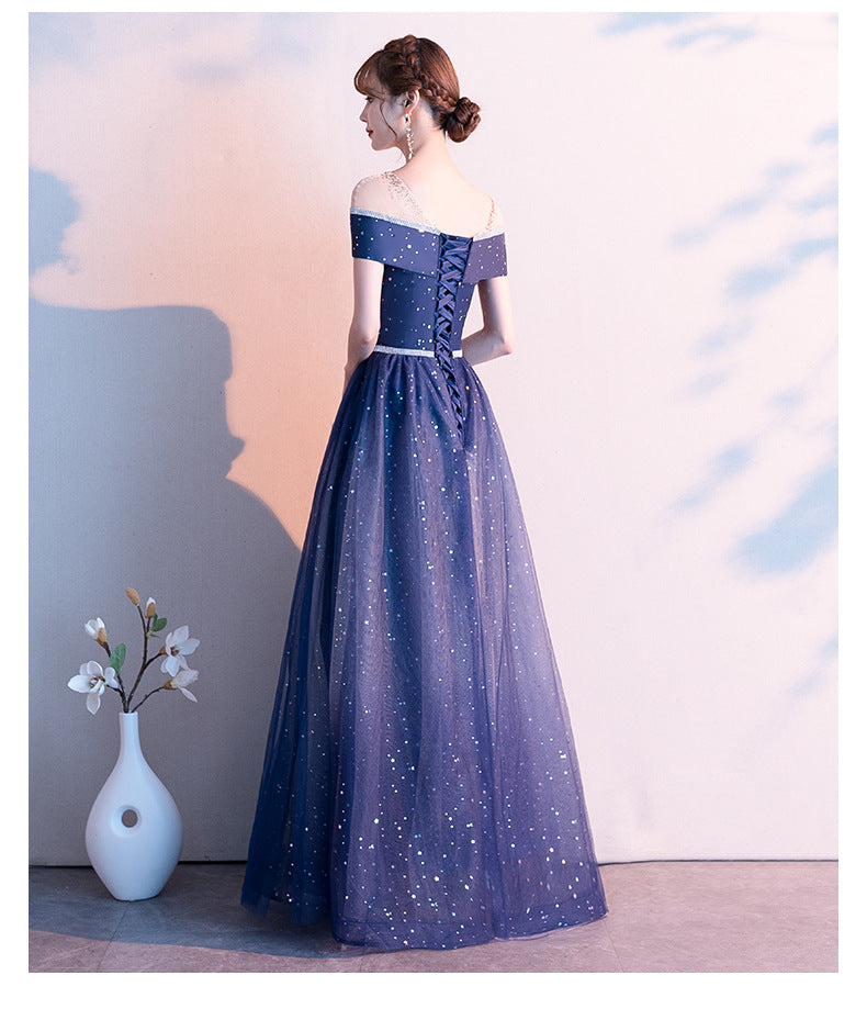 Starry Evening Dress 2024 Autumn New Temperament Small Size Fairy Dream Host Banquet Long Mori Style