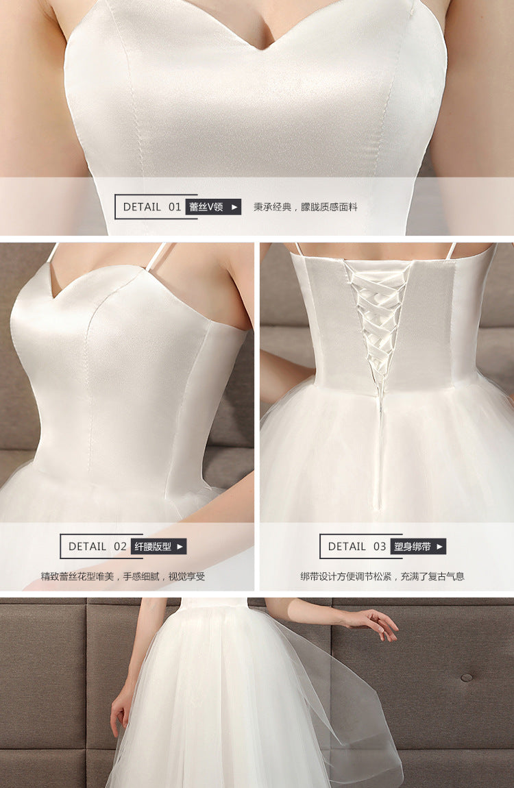 Bridal Bridesmaid Dress Spring New White Wedding Dress Strap Short Photo Light Wedding Dress Graduation Season Photoshoot Women