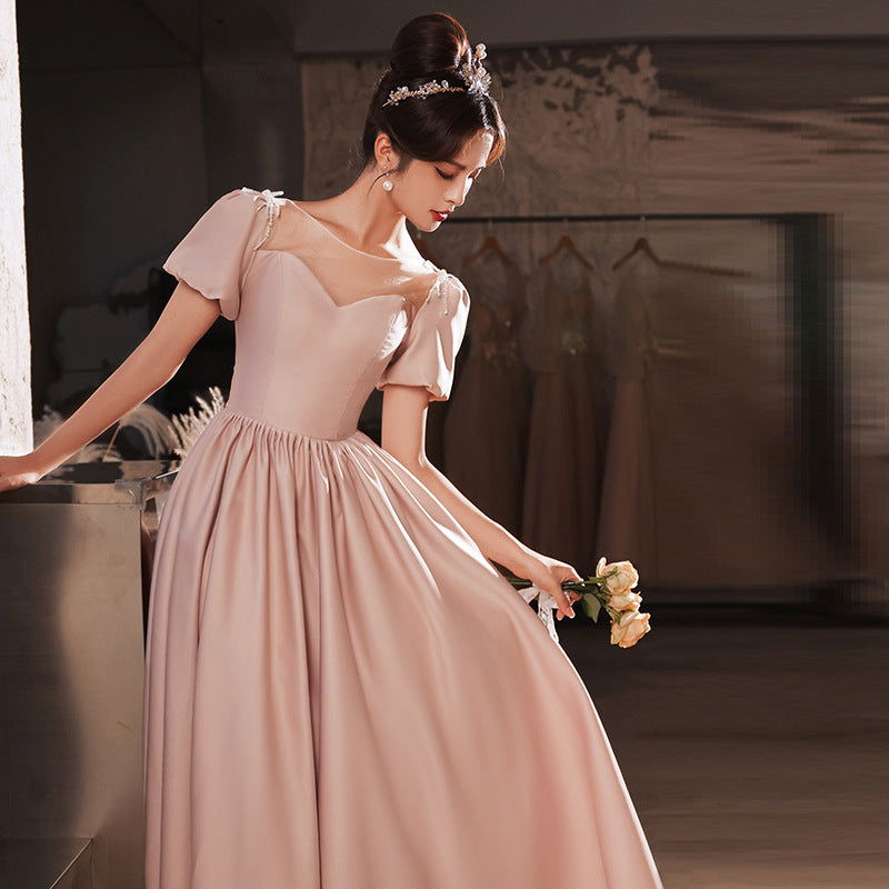 Pink Little Evening Dress Female High-End Banquet Temperament Entry Lux Senior Sense Niche Host Annual Meeting Vocal Music Art Test