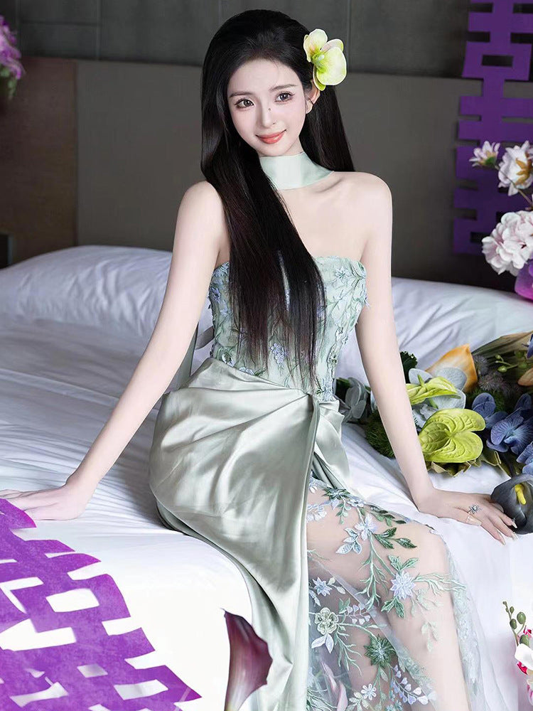 New Chinese Style Morning Gowns Women's 2024 New High-Grade Tube Top Bride Engagement Dress Chinese Style Wedding Toast Dress