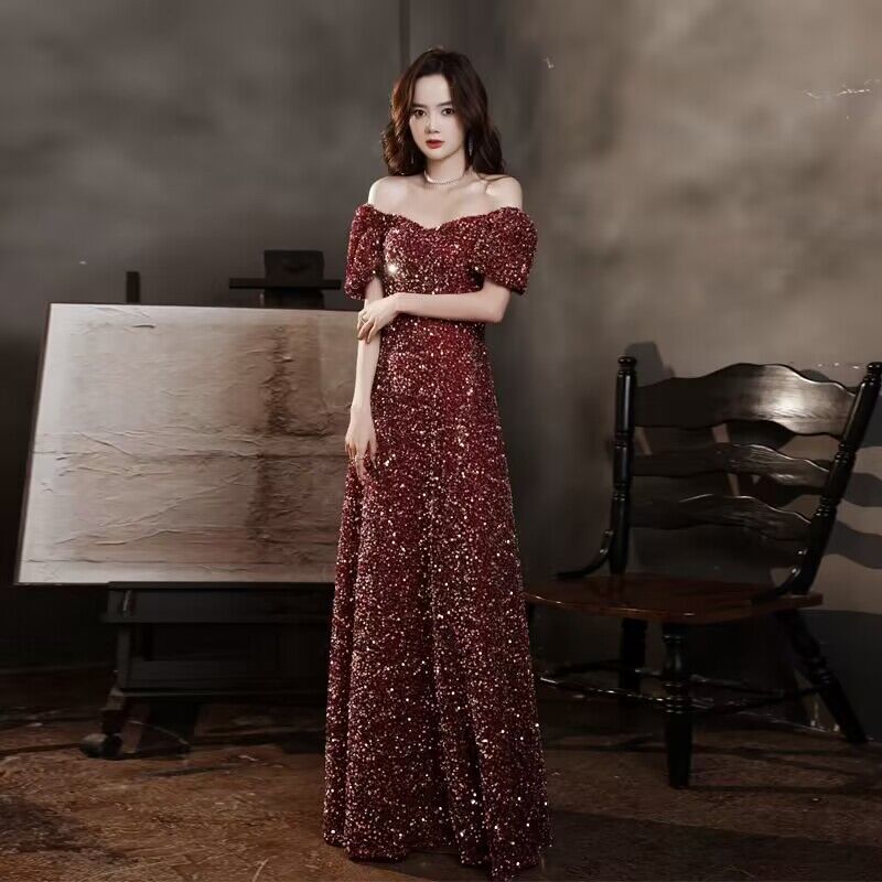 3183 Evening Dress Women's New Annual Party Banquet Temperament Entry Lux Niche High-End Host High Sense Dress