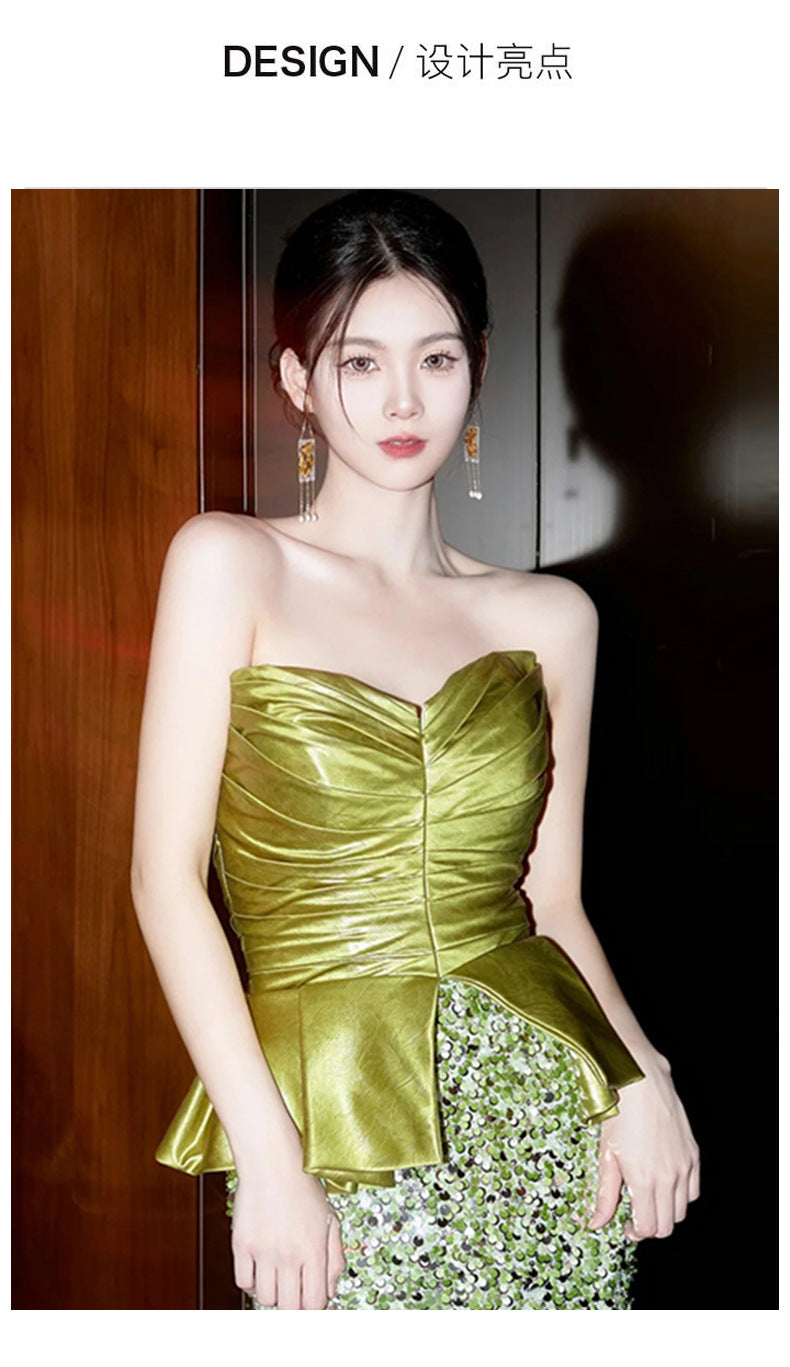 New Chinese Style Morning Gowns Women's 2024 New High-Grade Green Toast Dress Light Luxury Minority Bride Engagement Evening Dress