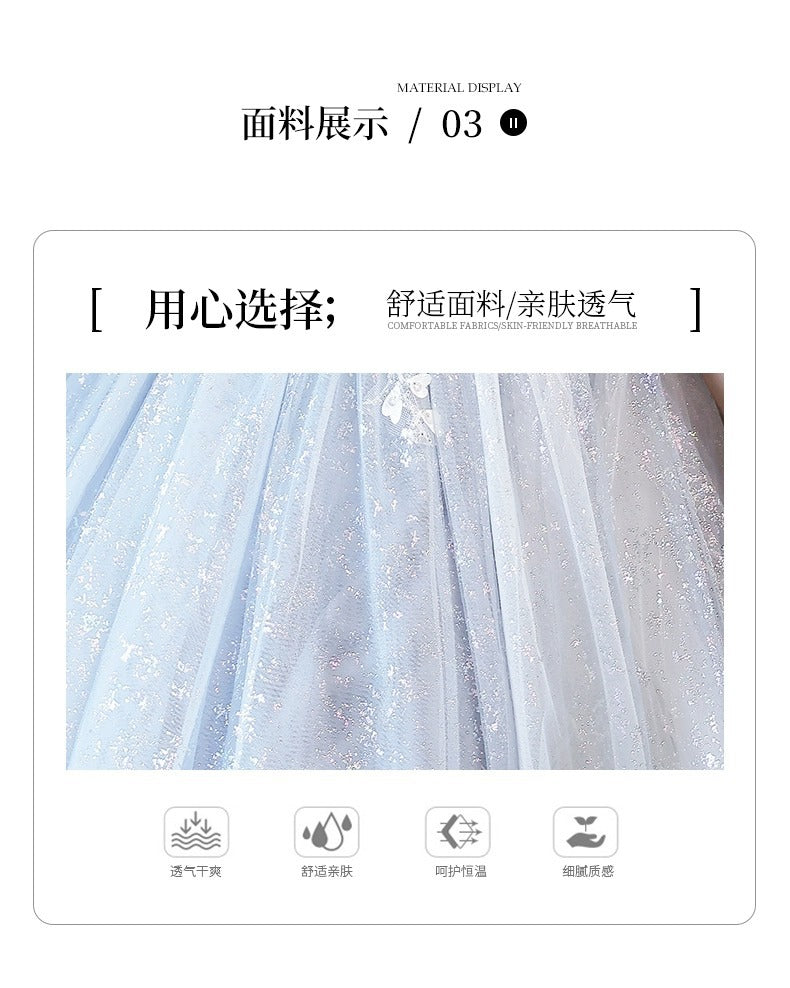 Art Exam Evening Dress Man Blue Female Banquet Temperament Vocal Music Host Costume Socialite Princess Style Dress