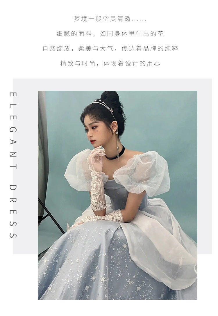 Evening Dress Women's, Blue Fairy High Sense Niche Princess Adult Ceremony Light Luxury Temperament Ladies Banquet Dress