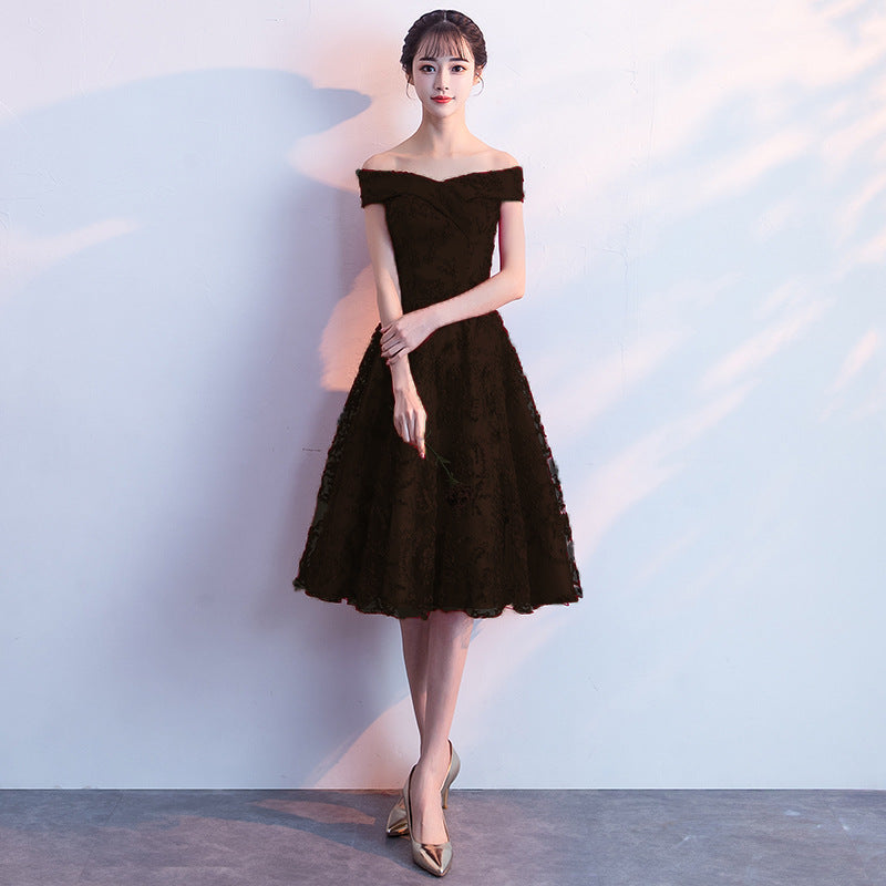 2024 New Summer Red Lace Off-Shoulder Long Slimming Wedding Evening Dress for Bride