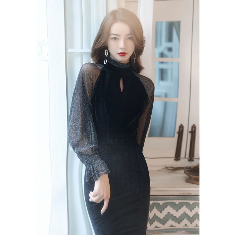 Toast Dress Bride High Sense Spring New Banquet Socialite Host Fishtail Evening Dress Black Slimming Slim Fit