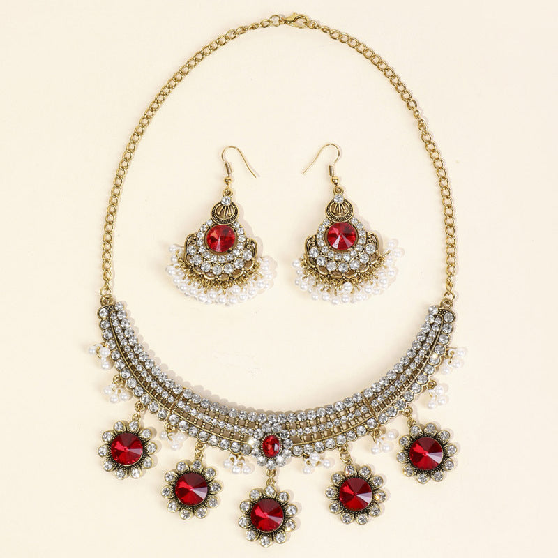 Necklace Jewelry Ornament Ethnic Style Vintage Gemstone Beads Jewelry 2 Pieces Set Earrings H820930