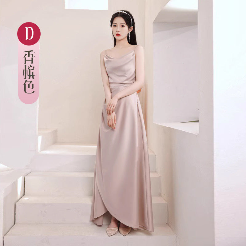 Bridesmaid Dress Girlfriends Group2023Summer New Satin Long Bridesmaid Dress for Sisters Graceful Mori Ladies Banquet