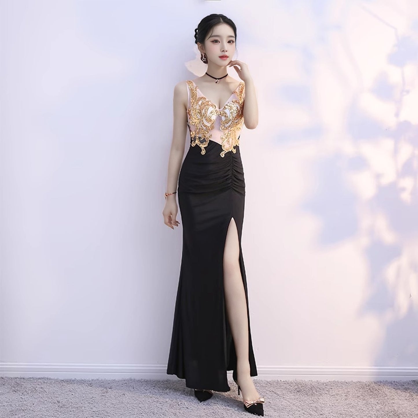 Sexy Dress Ladies Temperament Banquet Evening Dress Hotel KTV Club Public Relations Glade Dress Long Dress