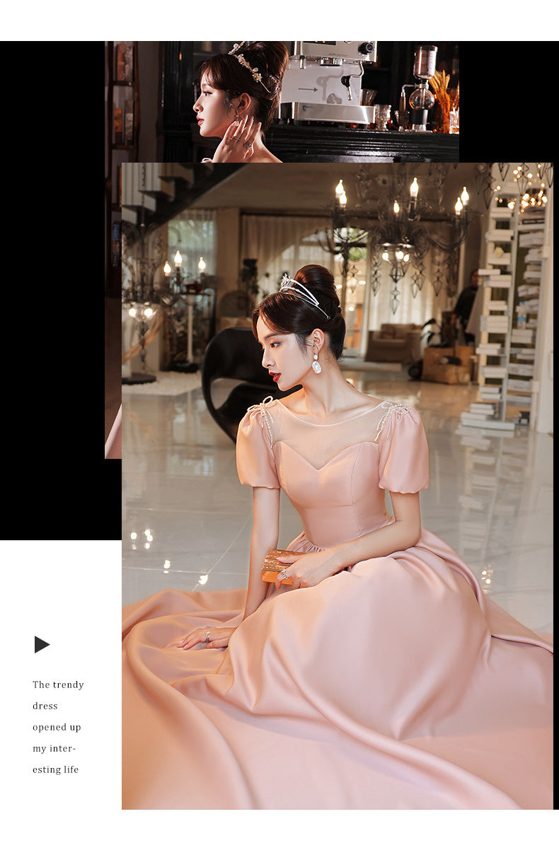 Pink Little Evening Dress Female High-End Banquet Temperament Entry Lux Senior Sense Niche Host Annual Meeting Vocal Music Art Test