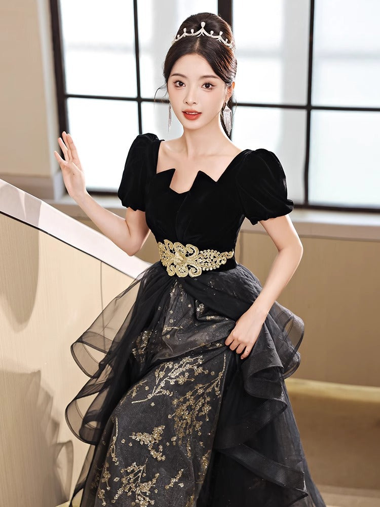 Black Evening Dress Women's High-Grade 2024 Light Luxury Minority High-End New Banquet French Summer Host Art Exam Dress