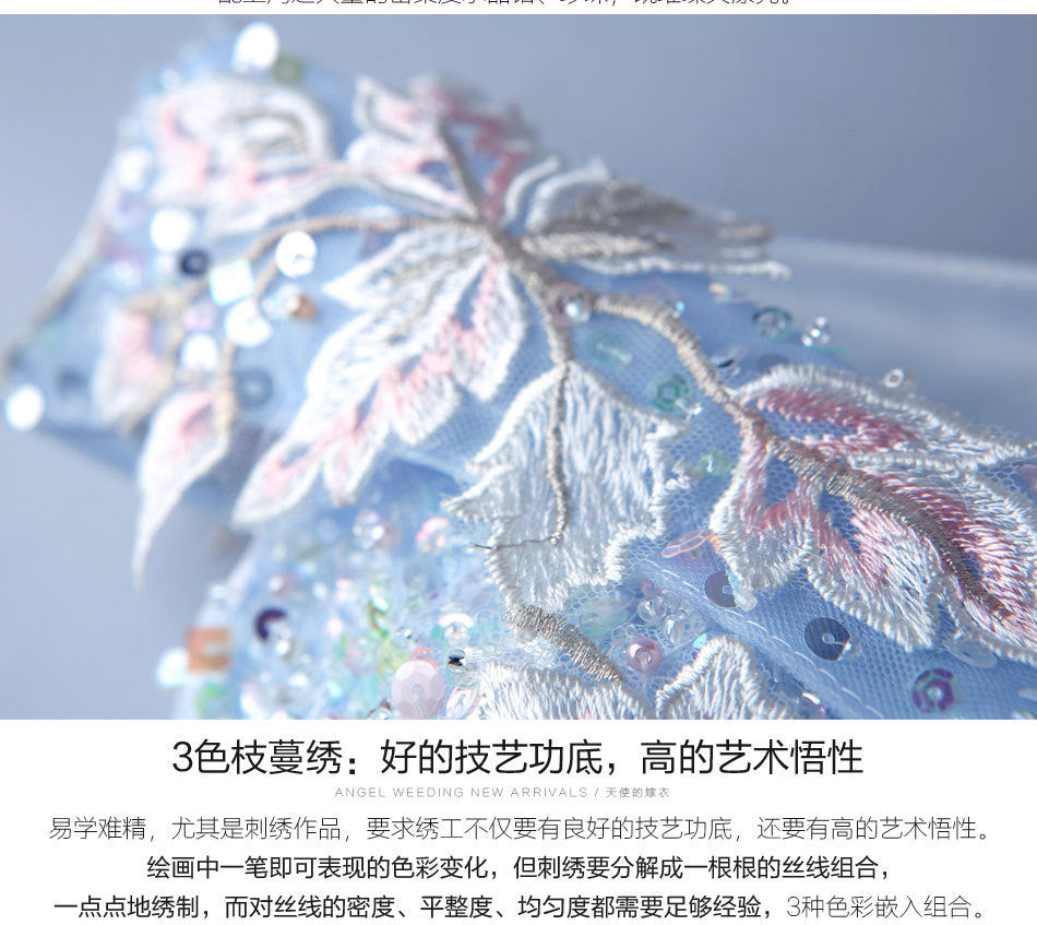 Super Fairy Wedding Dress 2024 Autumn Blue Flower Art Exam Catwalk Fashion Trend Foreign Trade Banquet Evening Dress for Women