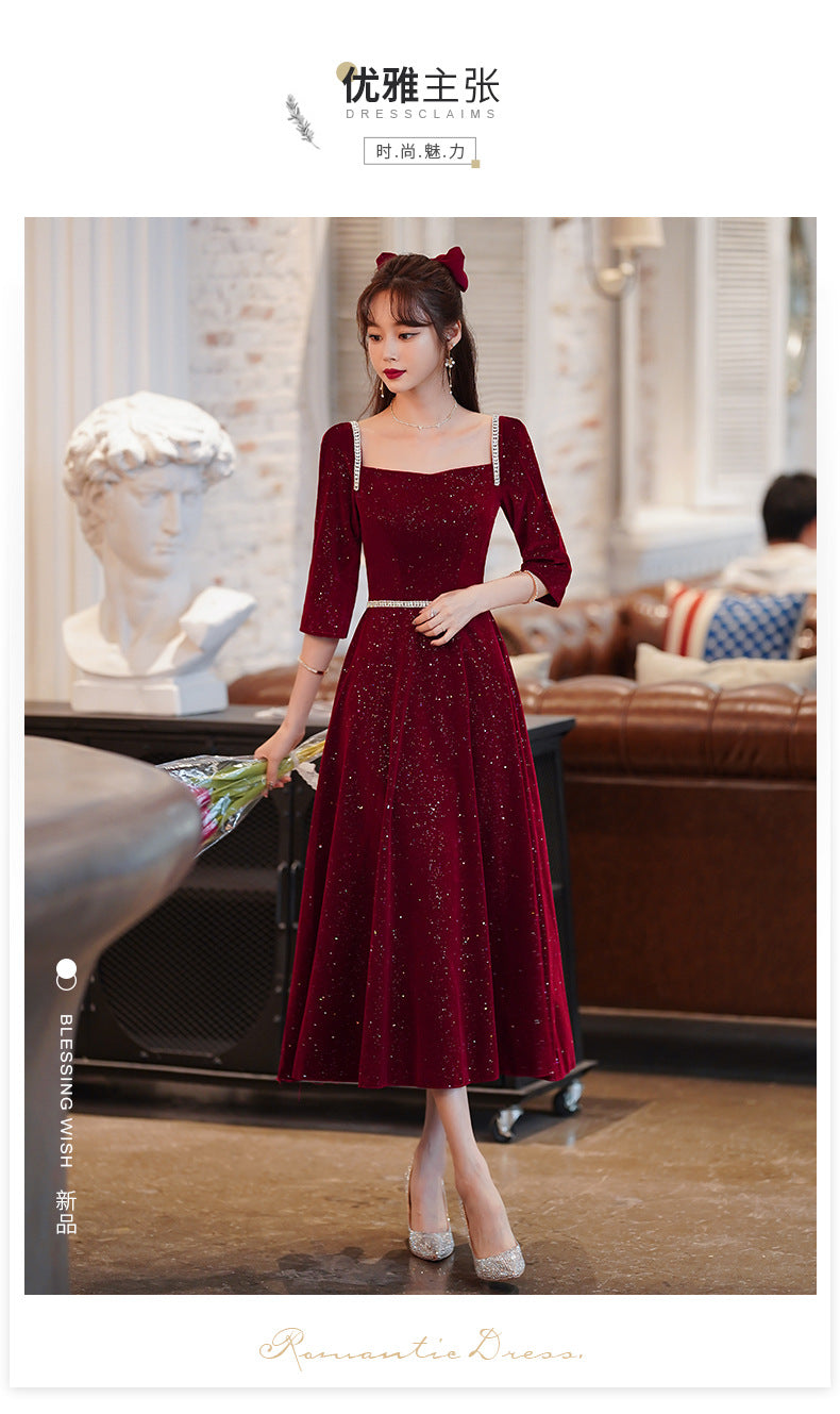 Toast Dress Bride 2024 New Autumn and Winter Fairy Wine Red Engagement Dress Wedding Back Door Toast Dress