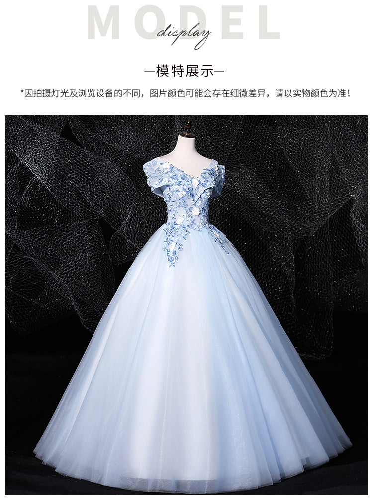 Sky Blue off-the-Shoulder Gown 2024 New Bel Canto Solo Pettiskirt Long Slimming Slim Fit Stage Skirt