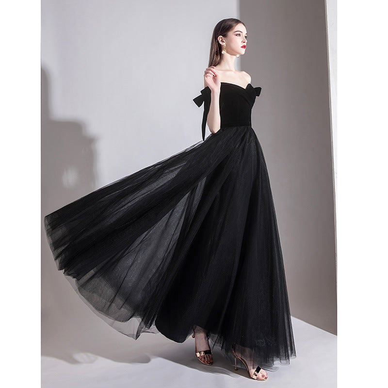 off-Shoulder Black Evening Dress Female 2024 New Sexy Aura Queen Banquet Modern Temperament Slimming Long