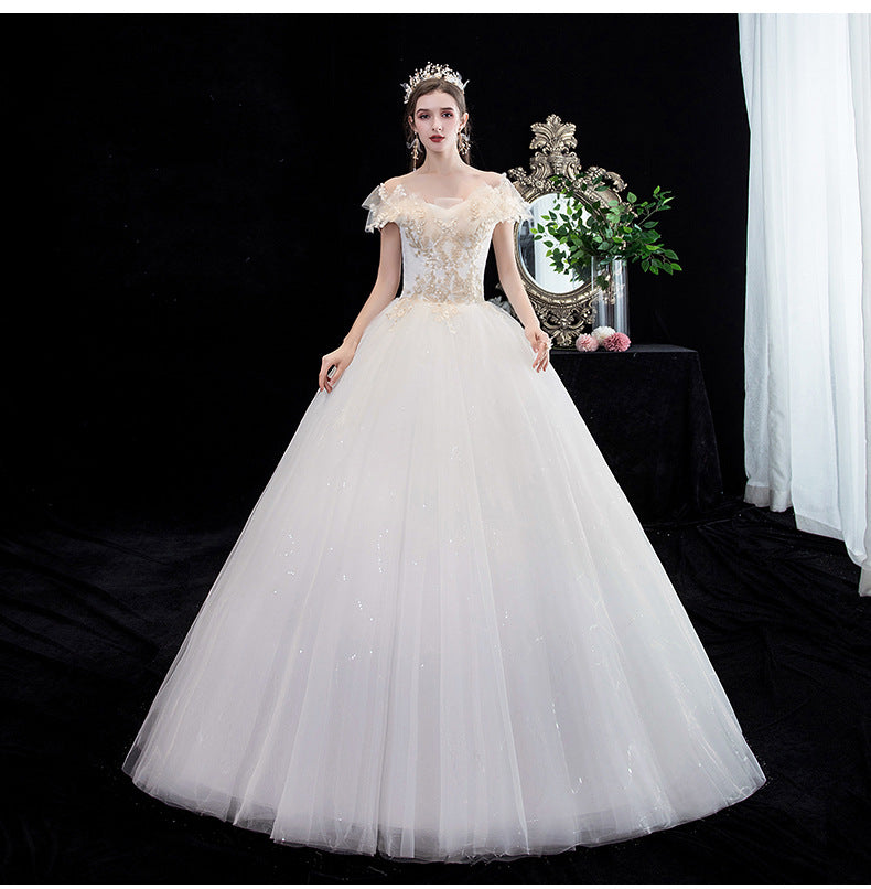 Wedding Dress Bridal New French Style Floor-Length Simple Forest Style Slimming Off-Shoulder Studio Light Wedding Dress H25