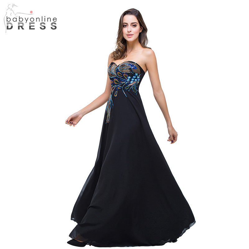 Wholesale Performance Ball Beaded Long Evening Dress Sleeveless Tube Top Embroidered Chiffon Dress Banquet Party Dress