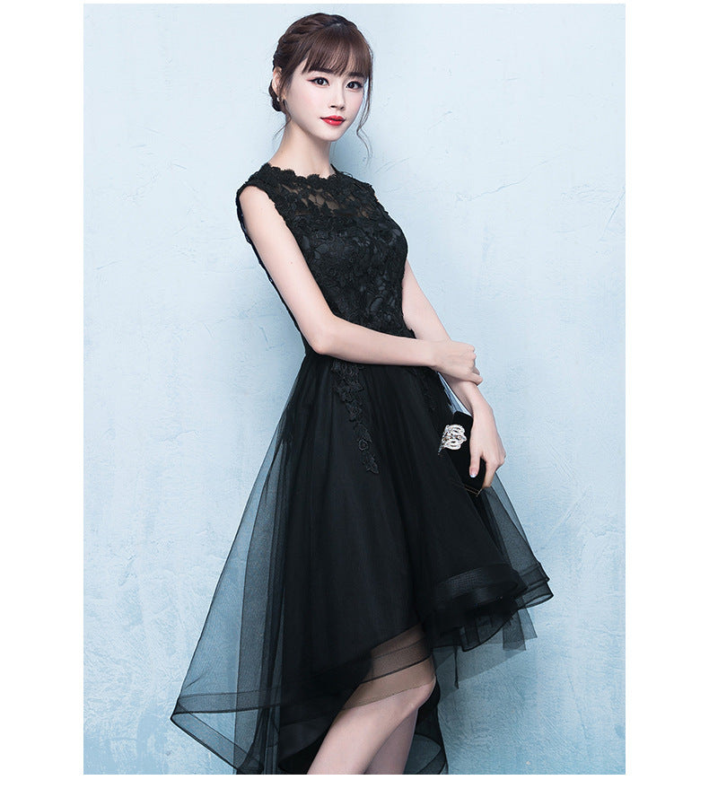 Evening Dress for Women 2024 New Short Front and Long Back Banquet Dress Party Show Thin Black Tuxedo Dress Short