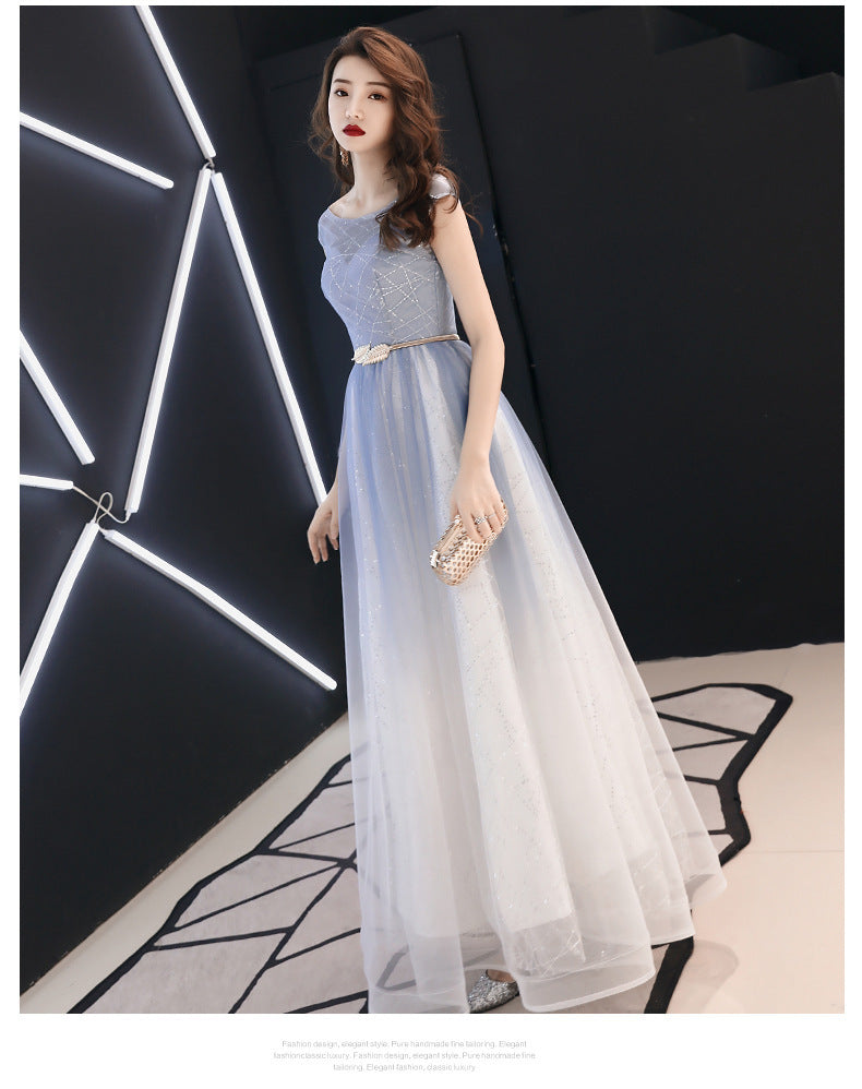 Starry Sky Gradient Banquet Evening Dress for Women 2024 New High-End Elegant Art Exam Host Long Slimming Dress