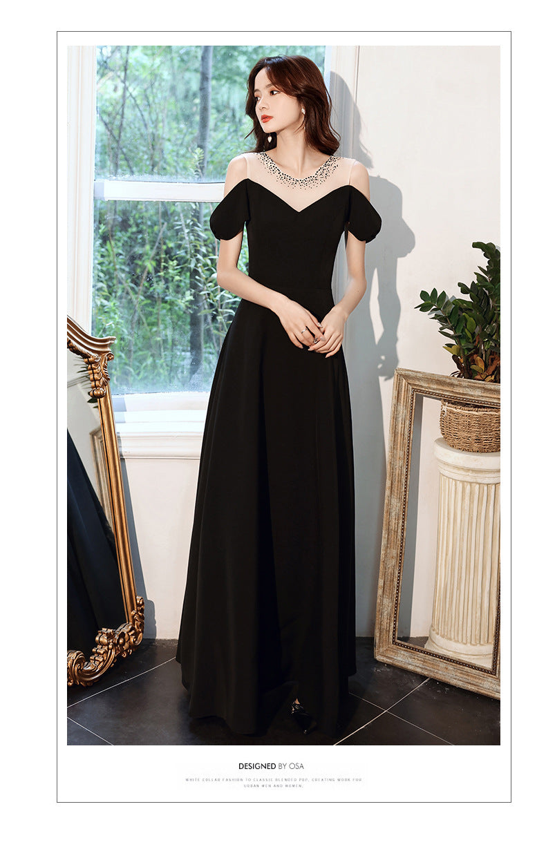 Black Evening Dress for Women 2024 New Daily Style Long Elegant Dress Host Ladies Party Dress