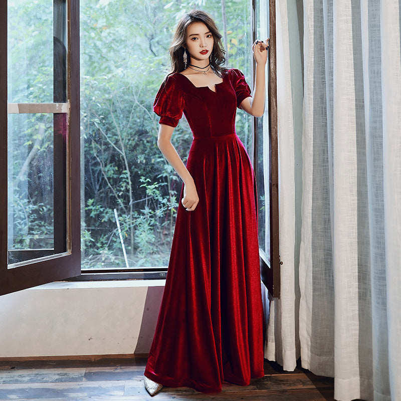 Evening Dress for Women 2024 New Elegant Toast Dress Wine Red Bride Elegant Long Sleeve Wedding Clothes Autumn