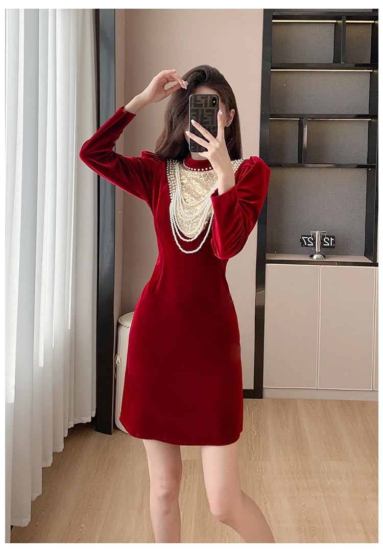 Toast Dress Bride 2023 Winter New Velvet Long Sleeves Engagement Evening Dress Women's High-Grade Host Dress