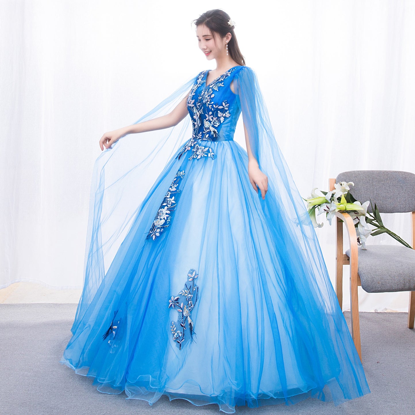 New Annual Meeting Solo Evening Dress Female Studio Art Exam Student Meisheng Host Puffy Korean Style Slim Fit Colored Mesh