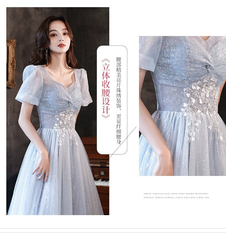 Art Exam Evening Dress Man Blue Female Banquet Temperament Vocal Music Host Costume Socialite Princess Style Dress