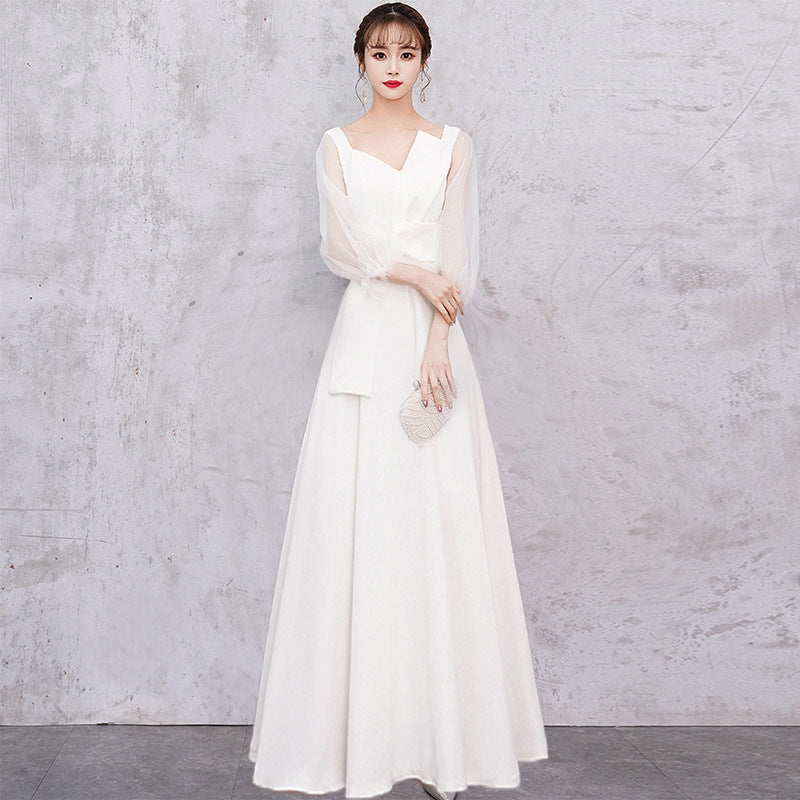 Banquet Evening Dress Female 2023 New Style White Fairy Student Dress Daily Style Temperament Dress Slimming