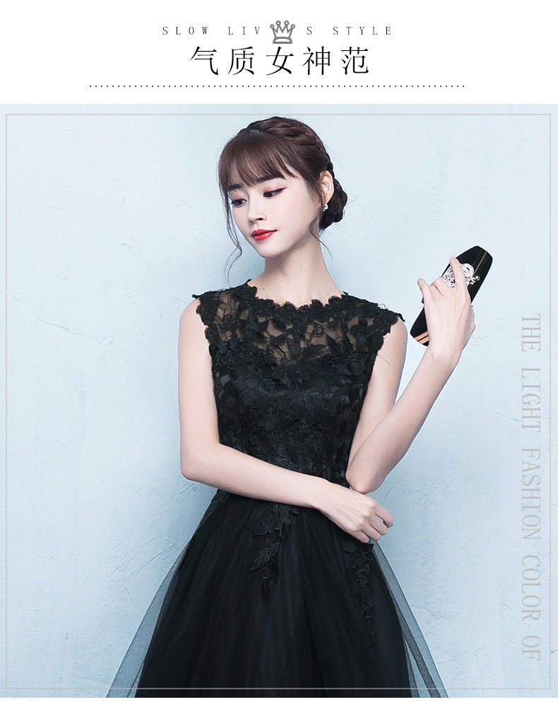 Evening Dress for Women 2024 New Short Front and Long Back Banquet Dress Party Show Thin Black Tuxedo Dress Short