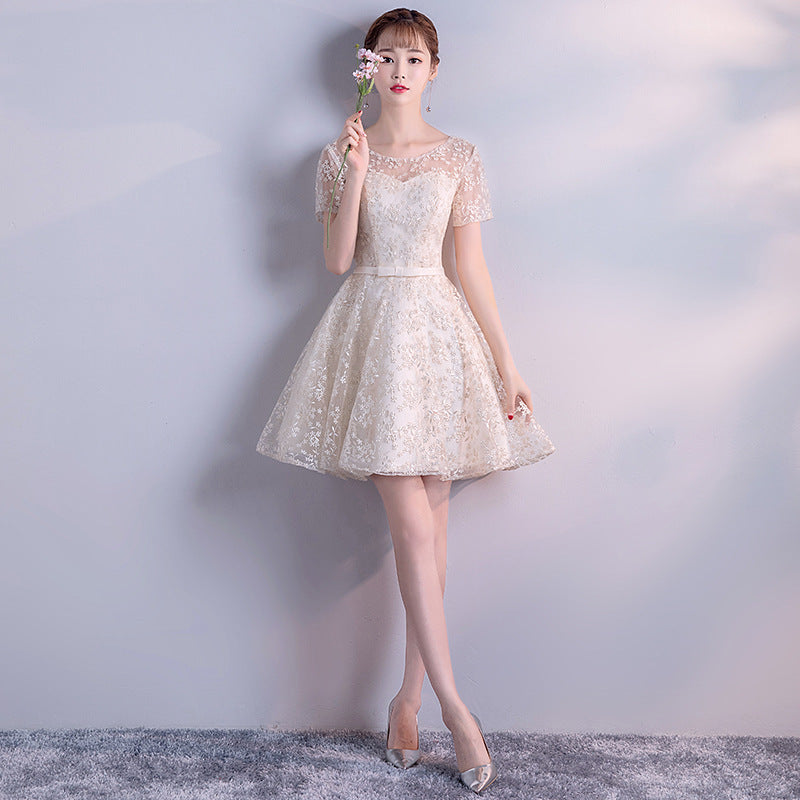 Champagne Color Evening Dress New Spring Elegant Socialite Annual Meeting Short Dress for Women