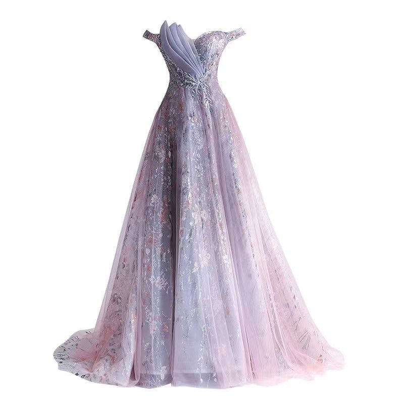 Wholesale Purple Evening Dress Bridal Wedding Toast Dress 2023 New Banquet Temperament Host Dress Autumn