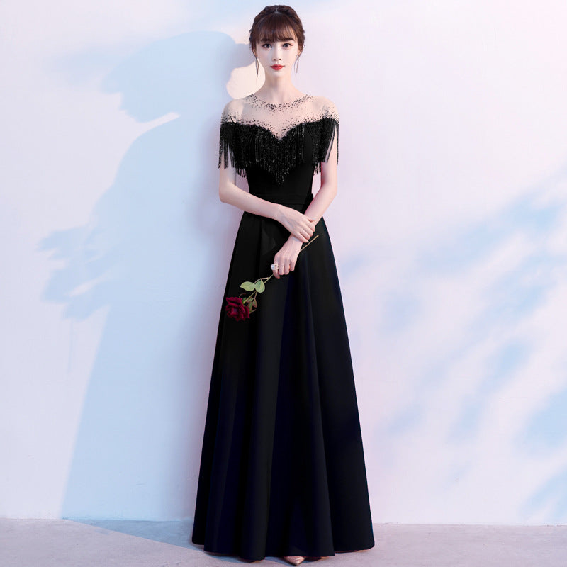 Evening Dress Black Sequin Socialite Dress Host Banquet Dress H2839