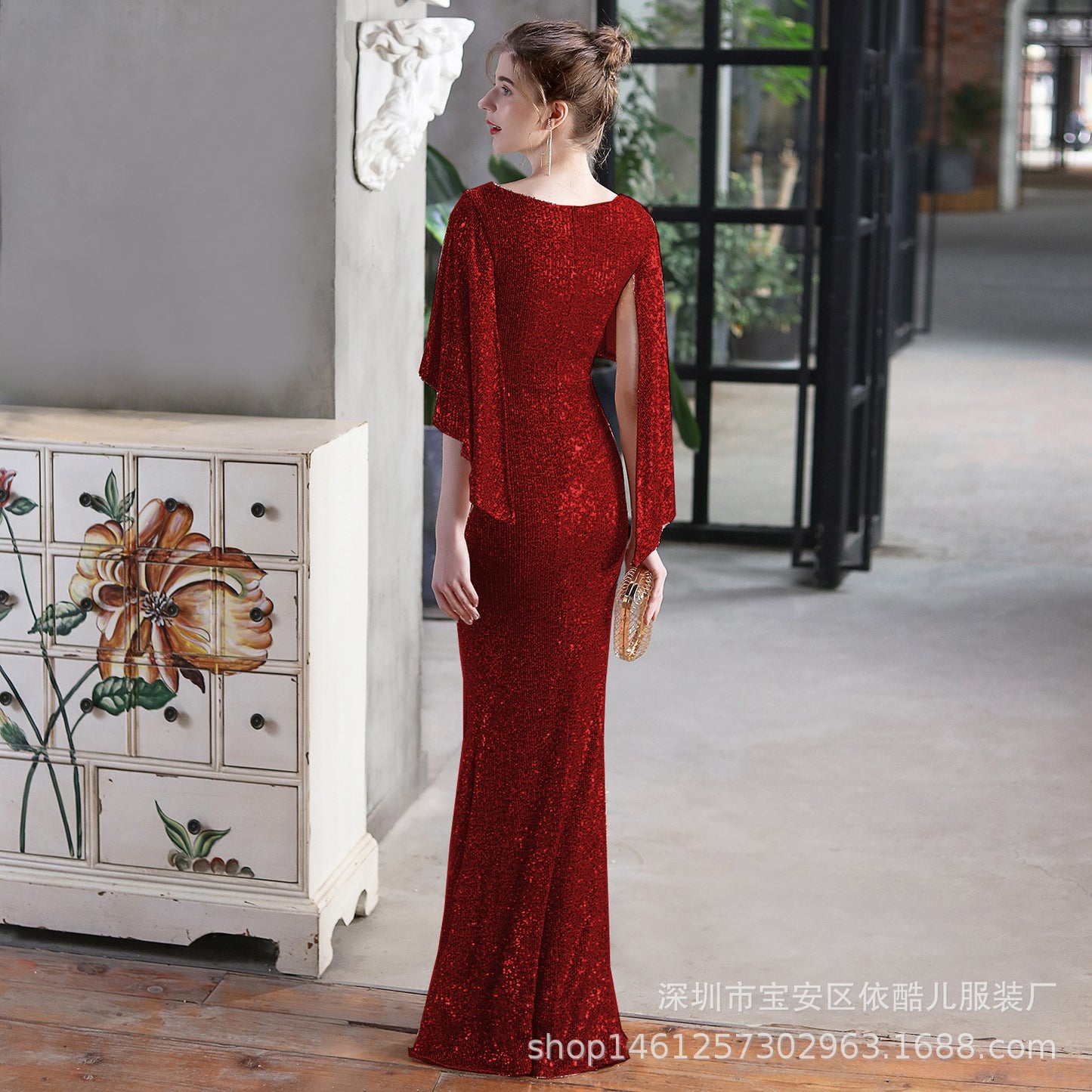 Shiny Evening Dress for Women Banquet Temperament High-End Affordable Luxury Niche High-Grade Sequined French Annual Meeting Host