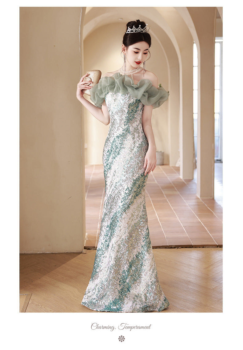 French High-End Fishtail Skirt Ladies Banquet Elegant Evening Dress Skirt Women's Sequined High Sense Long Sexy Host