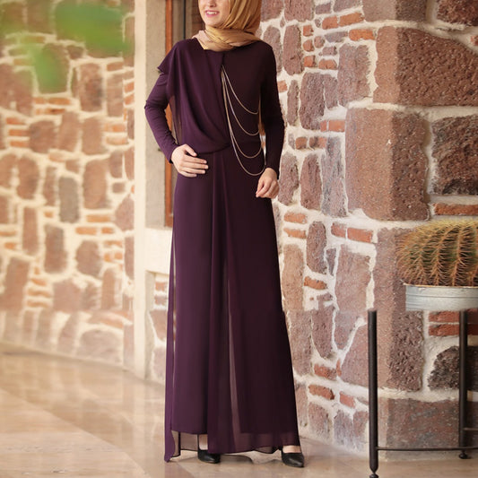 Foreign Trade Loriya Dress Djellaba Women's Clothing Muslim East Dubai Turkey Slim A- line Dress