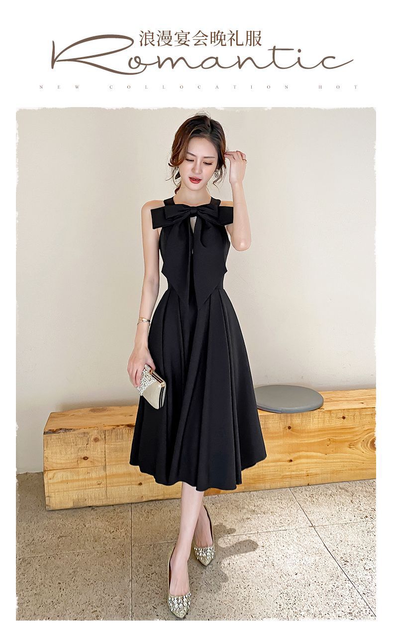 Amazon Sling Dress Female 2024 Spring and Summer New French Style Temperament Base Ride Slimming Retro Black Dress