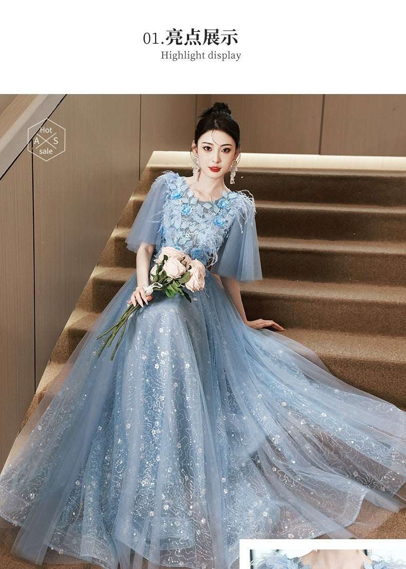 Blue Evening Dress High-End Affordable Luxury Niche Fairy 2024 New High Sense Dinner French Host Long