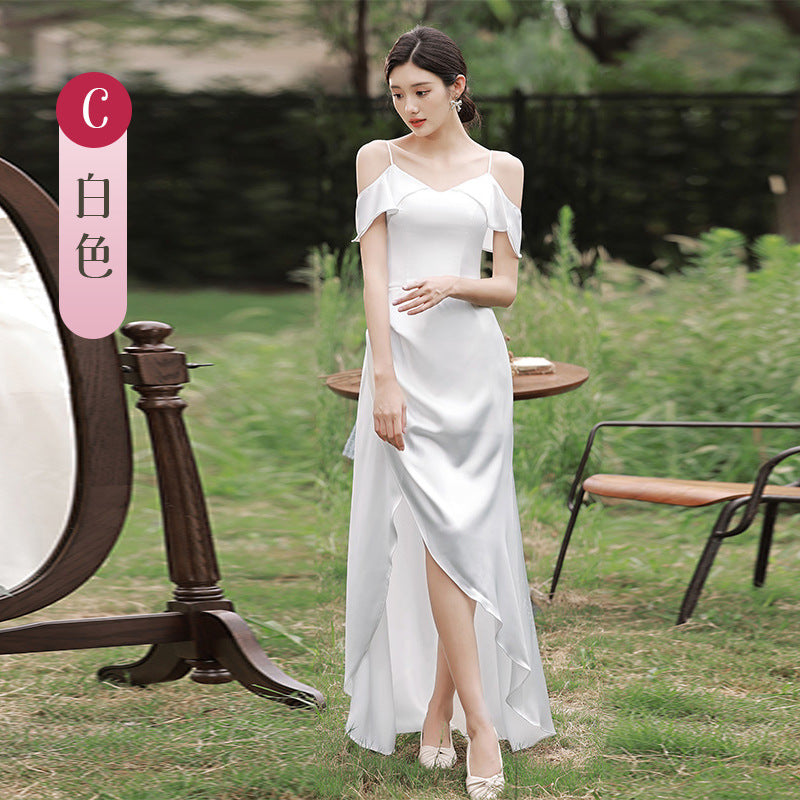 Bridesmaid Dress Girlfriends Group2023Summer New Satin Long Bridesmaid Dress for Sisters Graceful Mori Ladies Banquet