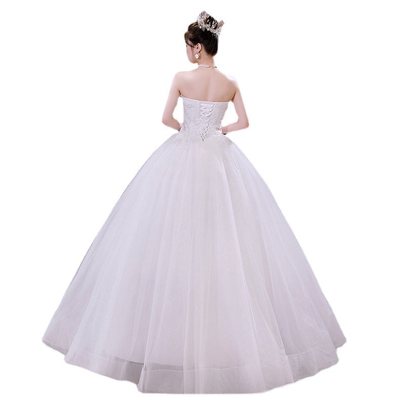 Light Wedding Dress 2024 New Tube Top Slimming Wedding Dress Bride Elegant Dress Fairy Dream Starry Sky Floor-Length Wedding Dress