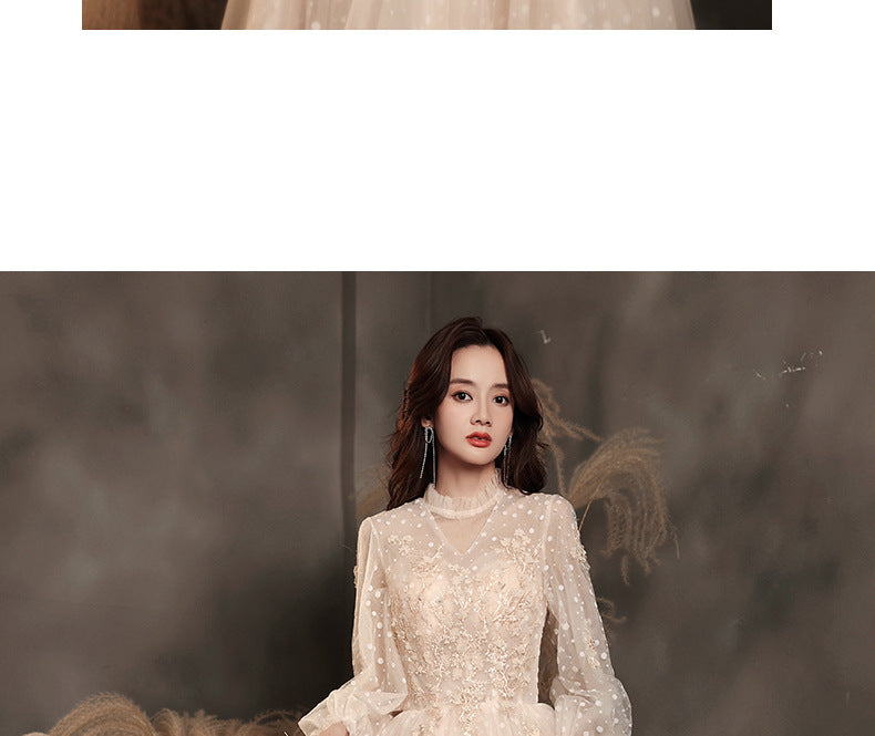 Banquet Evening Dress 2024 New Champagne Long Sleeve Socialite Dress Party Host Birthday Annual Meeting Dress