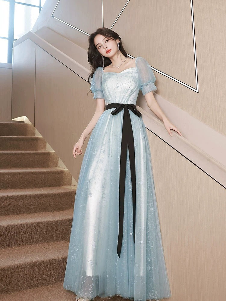 Blue Evening Dress Women's High-Grade Fairy Temperament Ladies Banquet Light Luxury Minority Princess Adult Ceremony Host Performance