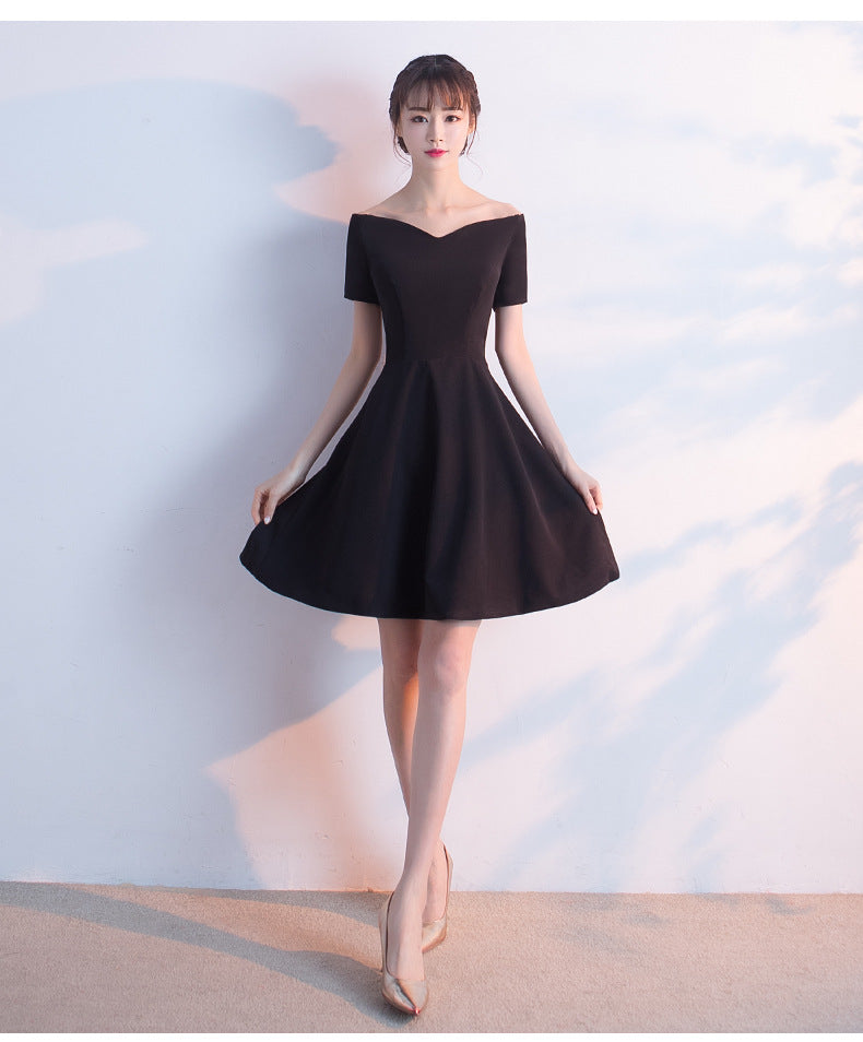Banquet Evening Dress for Women, Short New Style, Slimming Elegant Princess Off-Shoulder Korean Version Bodycon Dress