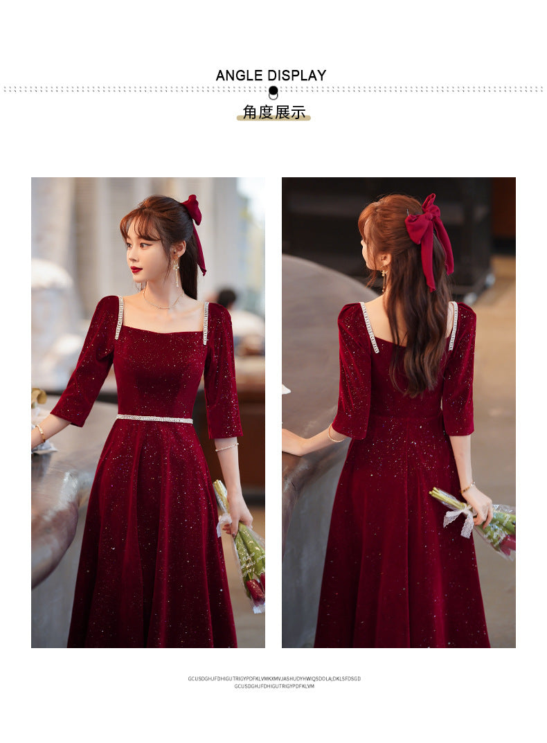 Toast Dress Bride 2024 New Autumn and Winter Fairy Wine Red Engagement Dress Wedding Back Door Toast Dress