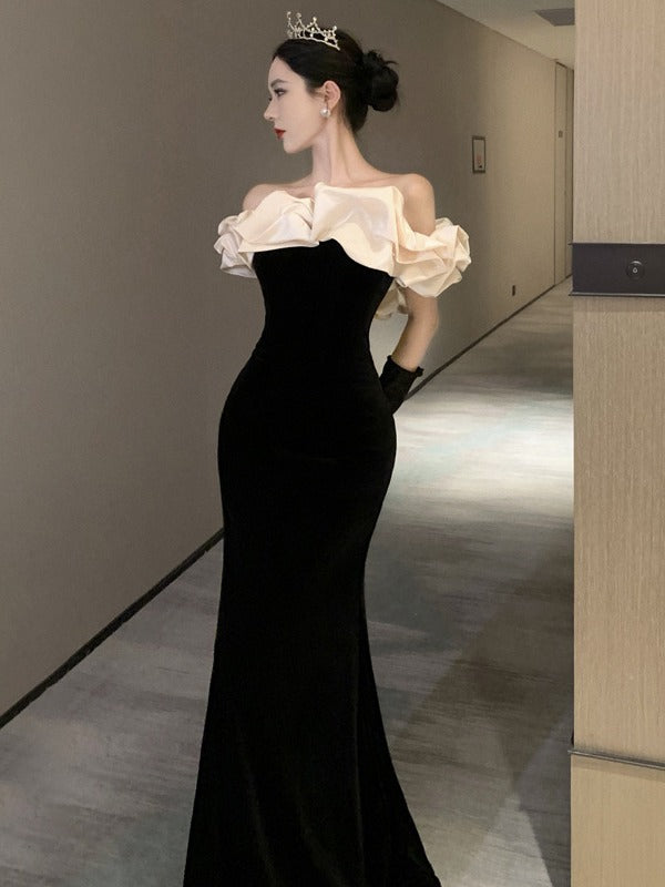 Evening dresses gala Party dress Black off-Shoulder Evening Dress Fishtail Adult Ceremony Banquet gown H912