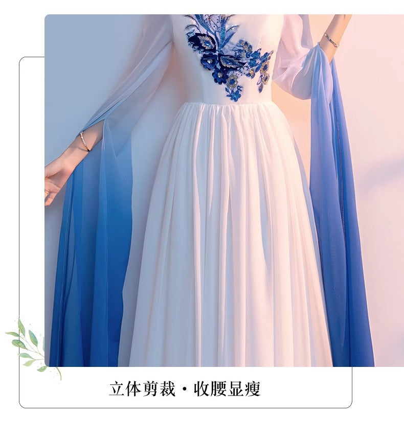 Chorus Costume Female Dress Temperament Host Command Dress Student Guzheng Performance Costume Chinese Style Suit