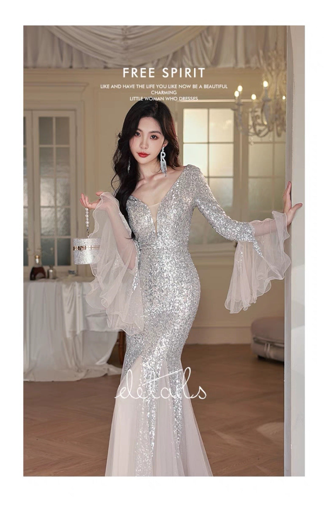 Silver Heavy Industry Evening Dress for Women 2024 New Ladies Banquet Temperament Annual Meeting Host Sexy Fishtail High Sense